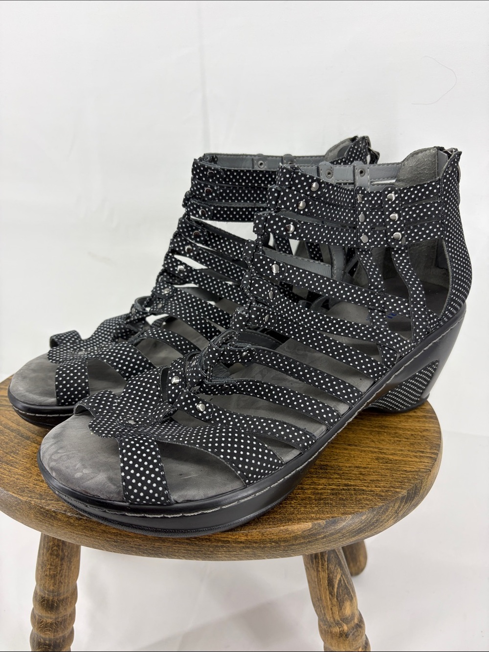 JBU Womens Nectar Polka Dot Strappy Gladiator Ankle Boots Wedge Sandals, sz 10